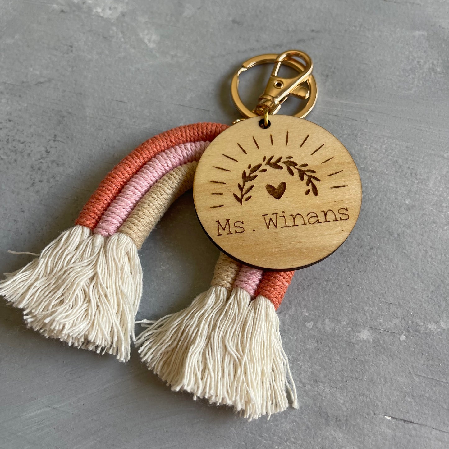 Personalized Macrame Rainbow Keychain