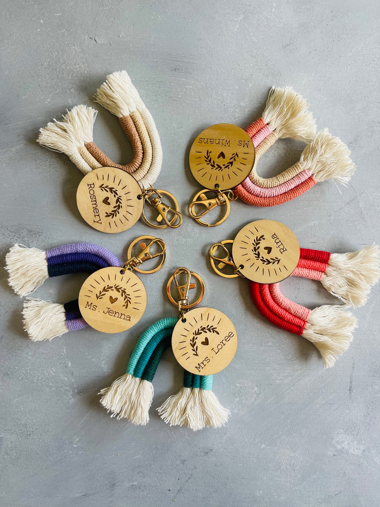 Personalized Macrame Rainbow Keychain