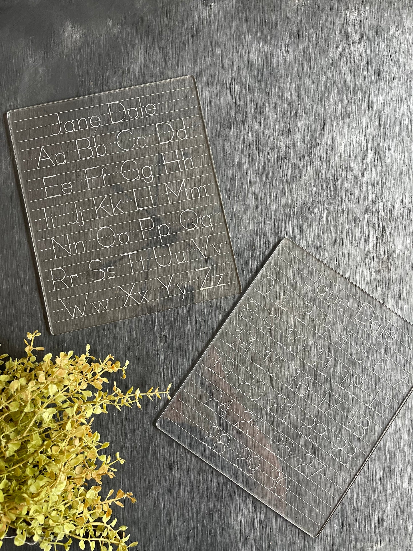 Set of Personalized Dry Erase Letter and Number Tracing Boards