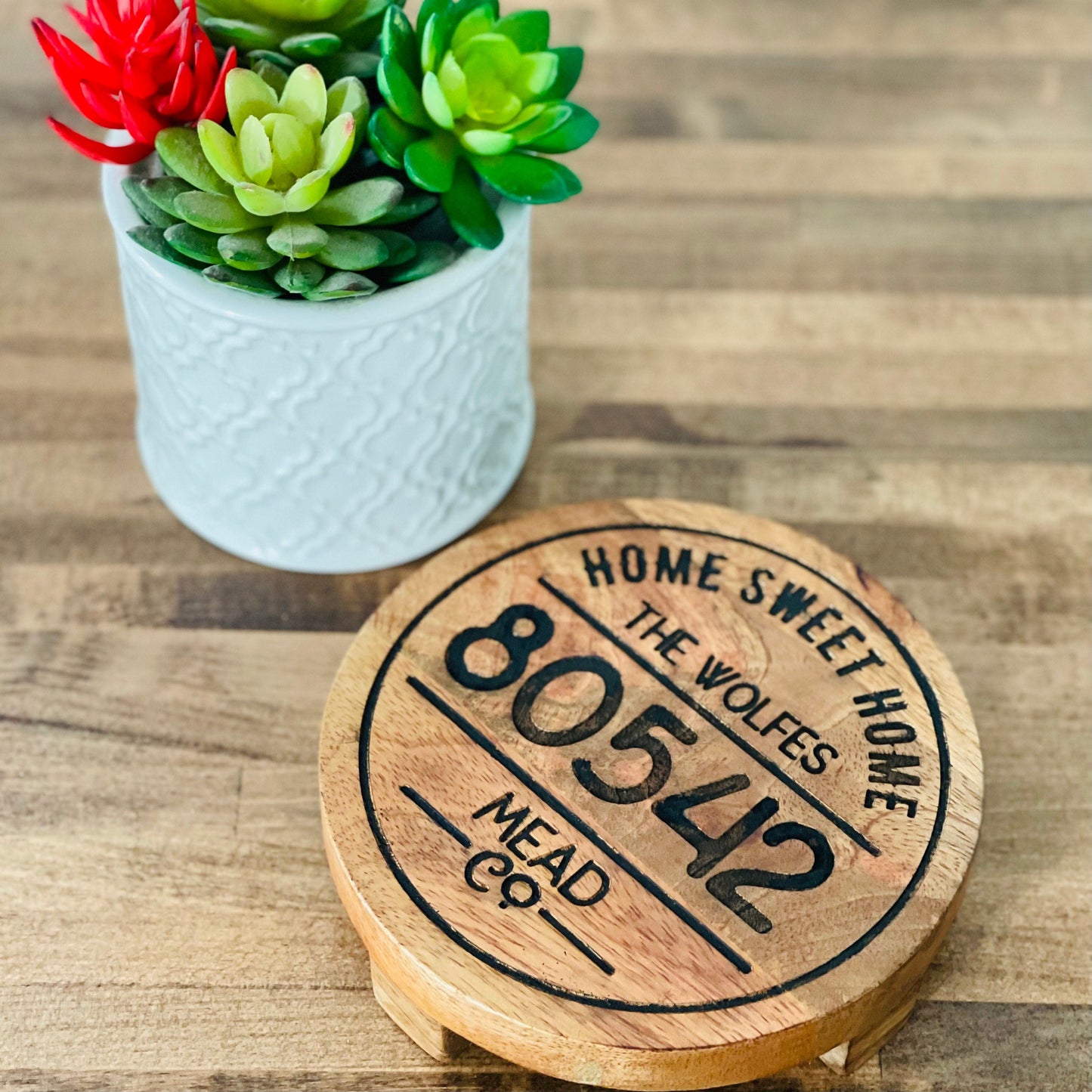 Home Sweet Home Luxe Mango Wood Trivet - Customize Your Name, City, State & Zip