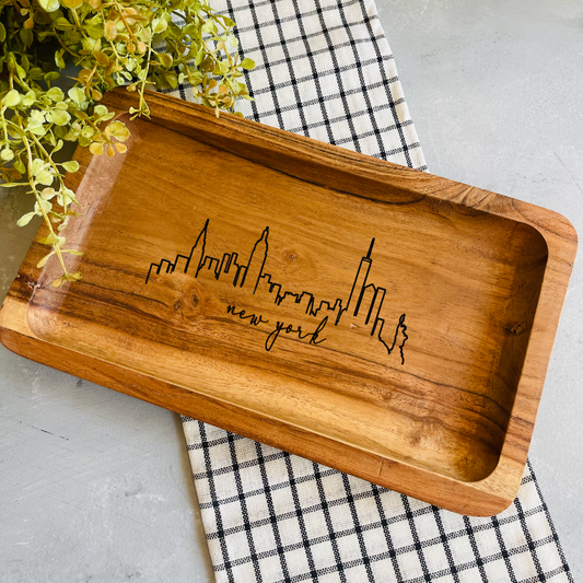 Custom "City Line" Wood Dish - Your favorite City - Laser Engraved