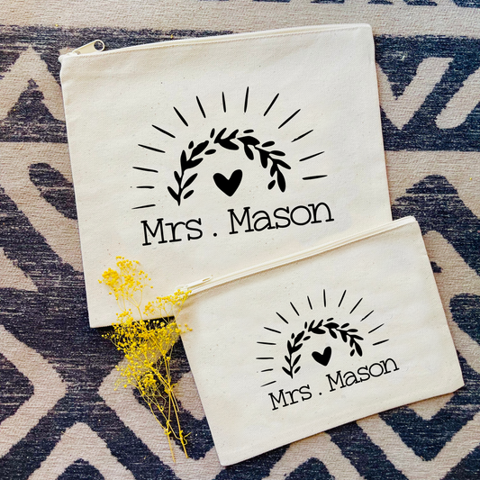 Canvas Zipper Bag - Personalized - Great for Teachers!
