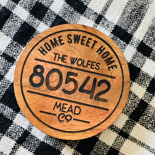 Home Sweet Home Luxe Mango Wood Trivet - Customize Your Name, City, State & Zip